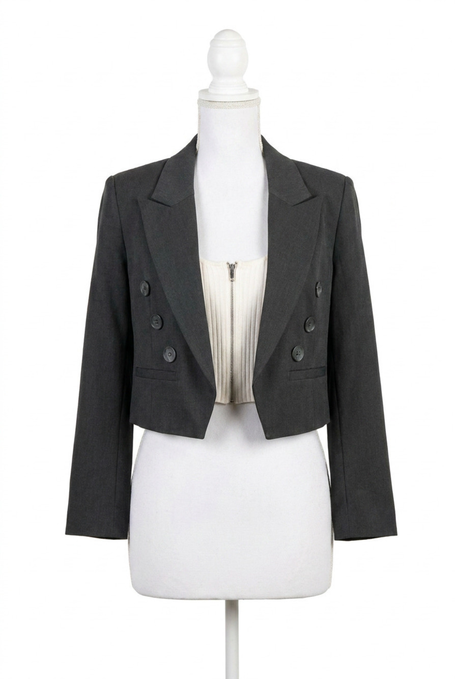 NEW CENTRAL PARK WEST jamie crop double breasted blazer in black
